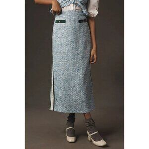 Anthropologie Blue & White Tweed Midi Skirt Side Stripe UK 14 / US 10 / EU 42